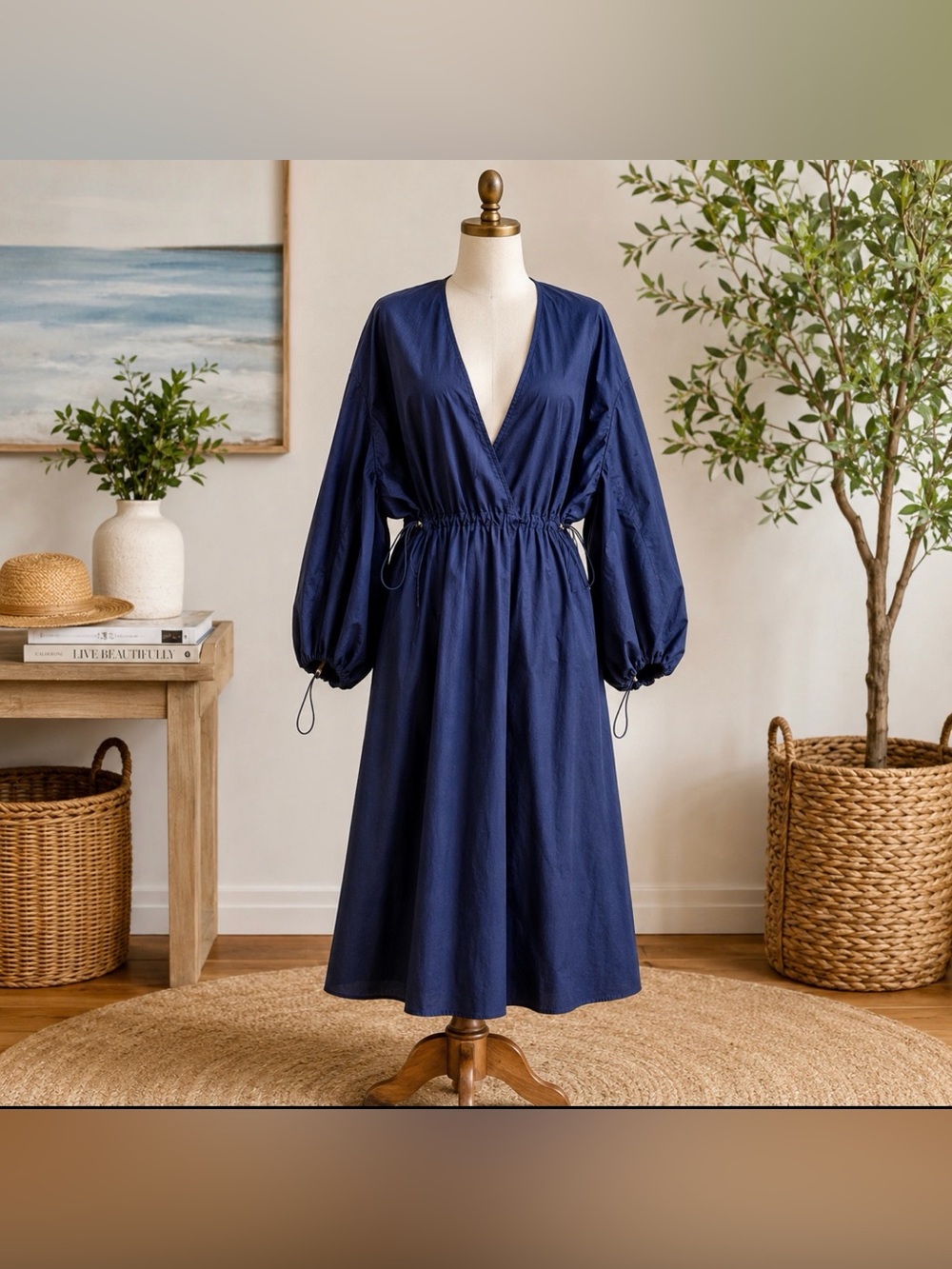 Zara cotton Elegant Navy Blue Women's Dress size large
